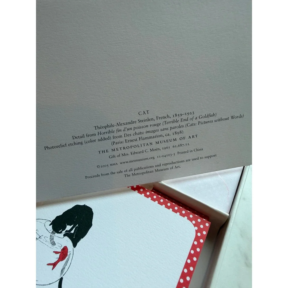 VTG Metropolitan Museum of Art Cat Note Cards  Red White Polka Dot Stationery